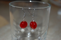 boucles d`oreilles duo rouge argent