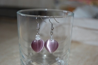 boucles d`oreilles Coeur oeil de chat mauve variante